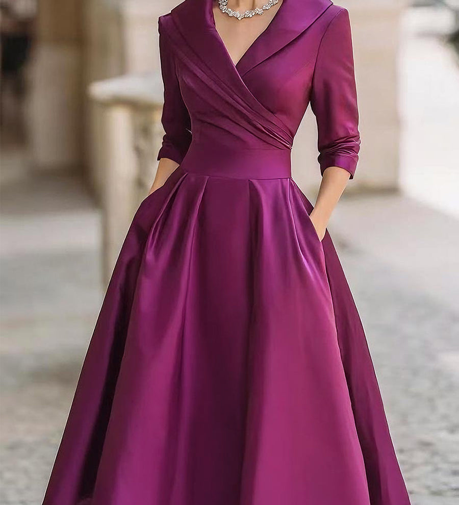Elegantní midi šaty ve tvaru A pro ženy – Vintage a formální plisovaný styl