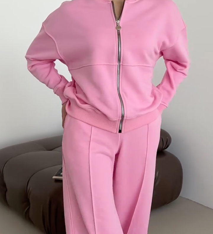 Stylový Dvoudílný Set pro Ženy – Oversize Zipová Mikina a Tepláky