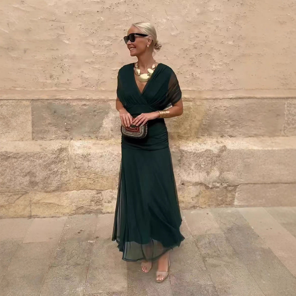 Elegantní Šaty Rebeca pro Ženy – Večerní Styl s Průhlednými Rukávy