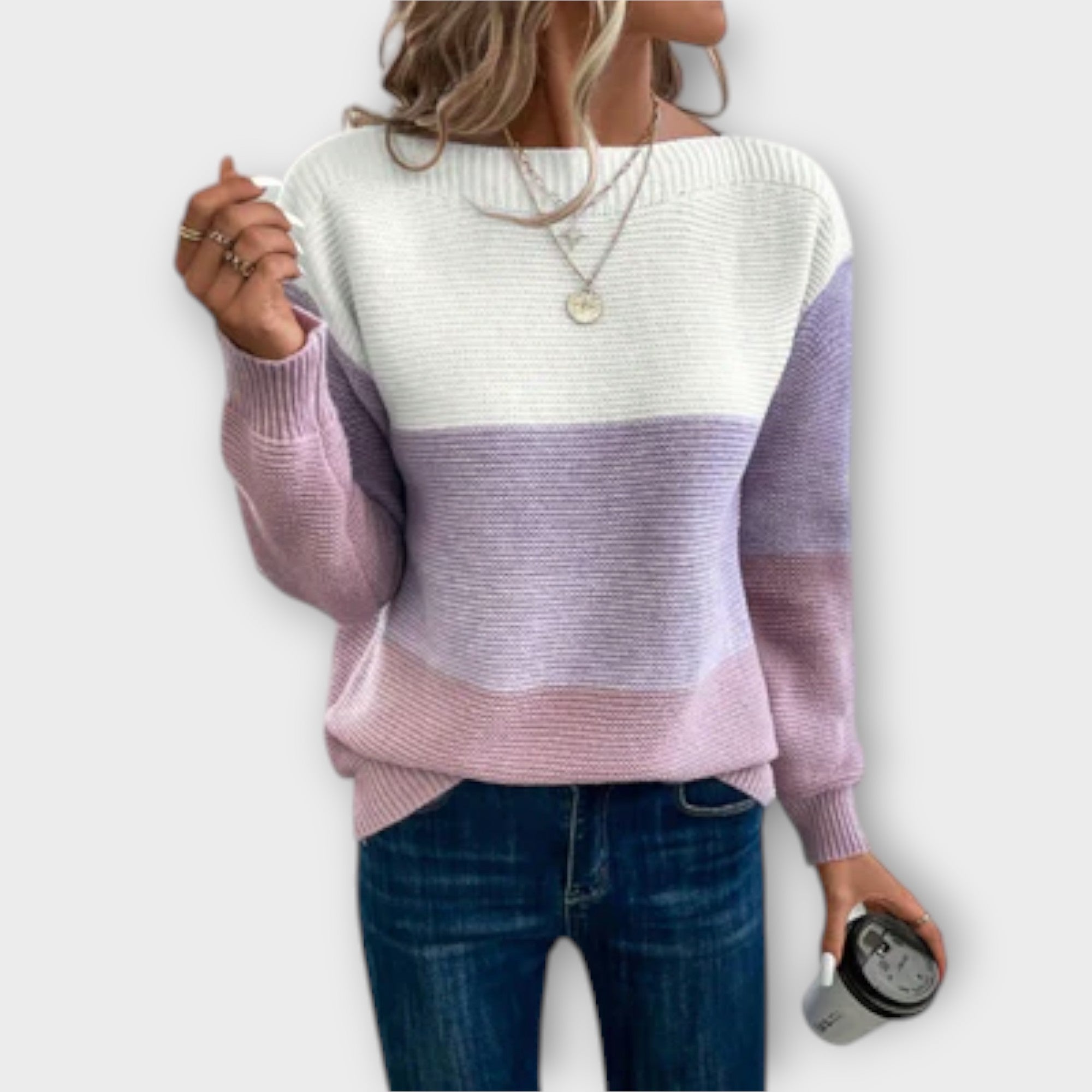 Clara - Elegantní trojbarevný patchwork svetr