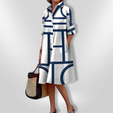 Helena™ - Nadčasové geometrické vzorované midi šaty
