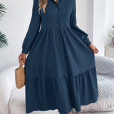 Šaty Chemise s Volány pro Ženy – Relaxovaný Střih, Dlouhé Rukávy, Elegantní Midi