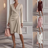 Elegantní Midi Šaty pro Ženy s V Výstřihem – Přiléhavý A-Linie
