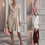 Elegantní Midi Šaty pro Ženy s V Výstřihem – Přiléhavý A-Linie