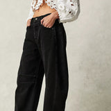 Dámské džíny Barrel Large Jambe Large Taille Moyenne Stretch – Ležérní Denim Baggy