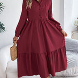 Šaty Chemise s Volány pro Ženy – Relaxovaný Střih, Dlouhé Rukávy, Elegantní Midi