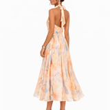 Aurora - Aquarelový tisk Halter Neck šaty