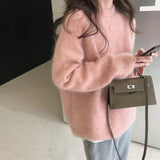 Dámský Oversize Luxusní Pulovr – Volný Svetr z Mohérové Směsi