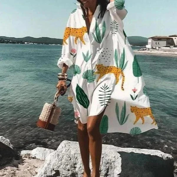 Trendy fluidní košilová šaty bílé