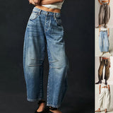 Dámské džíny Barrel Large Jambe Large Taille Moyenne Stretch – Ležérní Denim Baggy