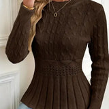 Elegantní Ženský Svetr s Volánem – Silná Pletenina Kulatý Výstřih