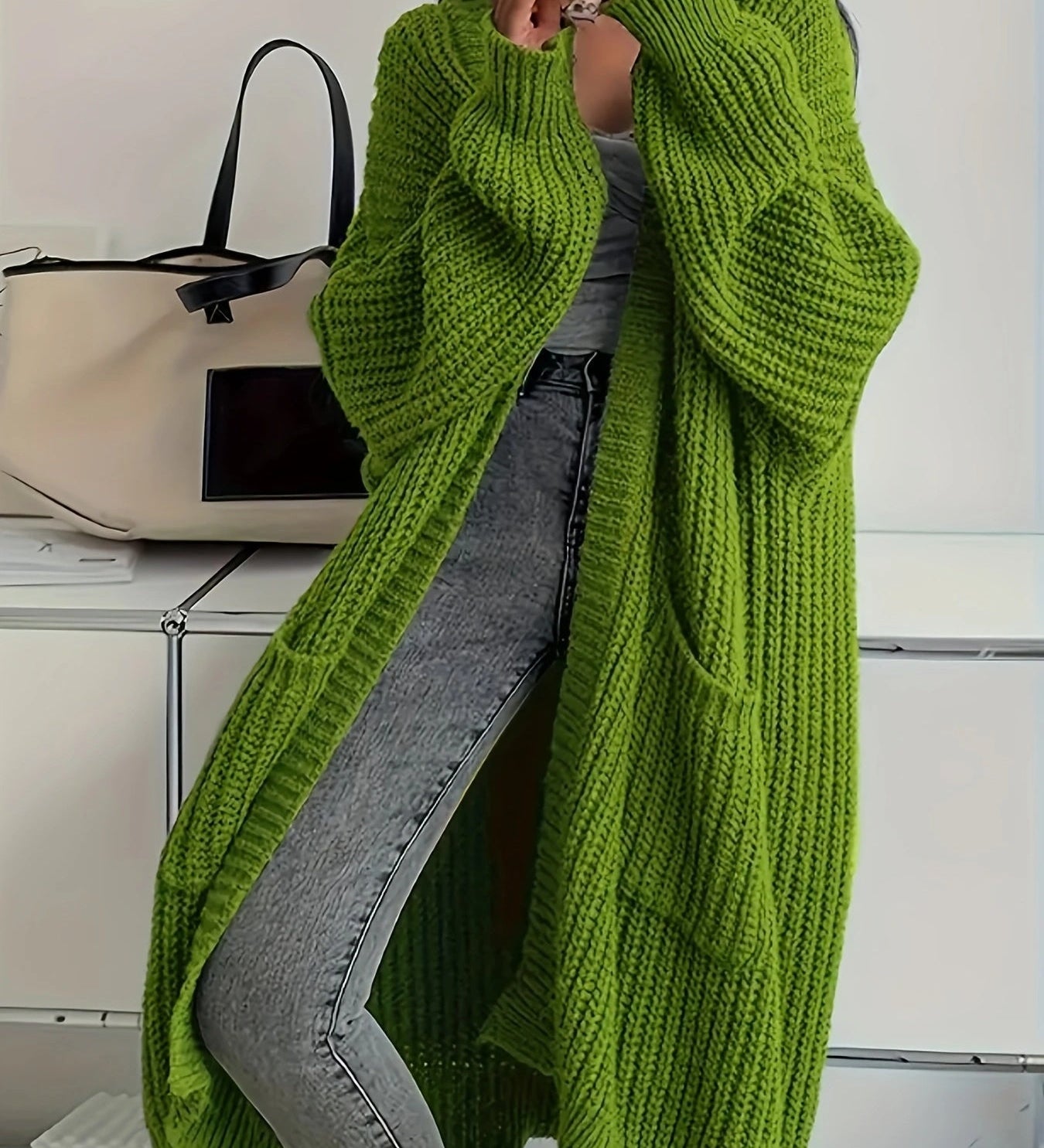 Oversize otevřený cardigan pro ženy – dlouhý měkký pletený