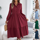 Šaty Chemise s Volány pro Ženy – Relaxovaný Střih, Dlouhé Rukávy, Elegantní Midi