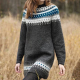 Elegantní dámský svetr Fair Isle s kulatým výstřihem – Volný pletený