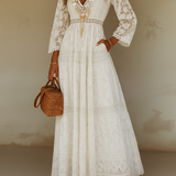 Bílé Maxi Šaty s Květinovým Vzorem Boho pro Ženy – Elegantní Styl s Výstřihem do V