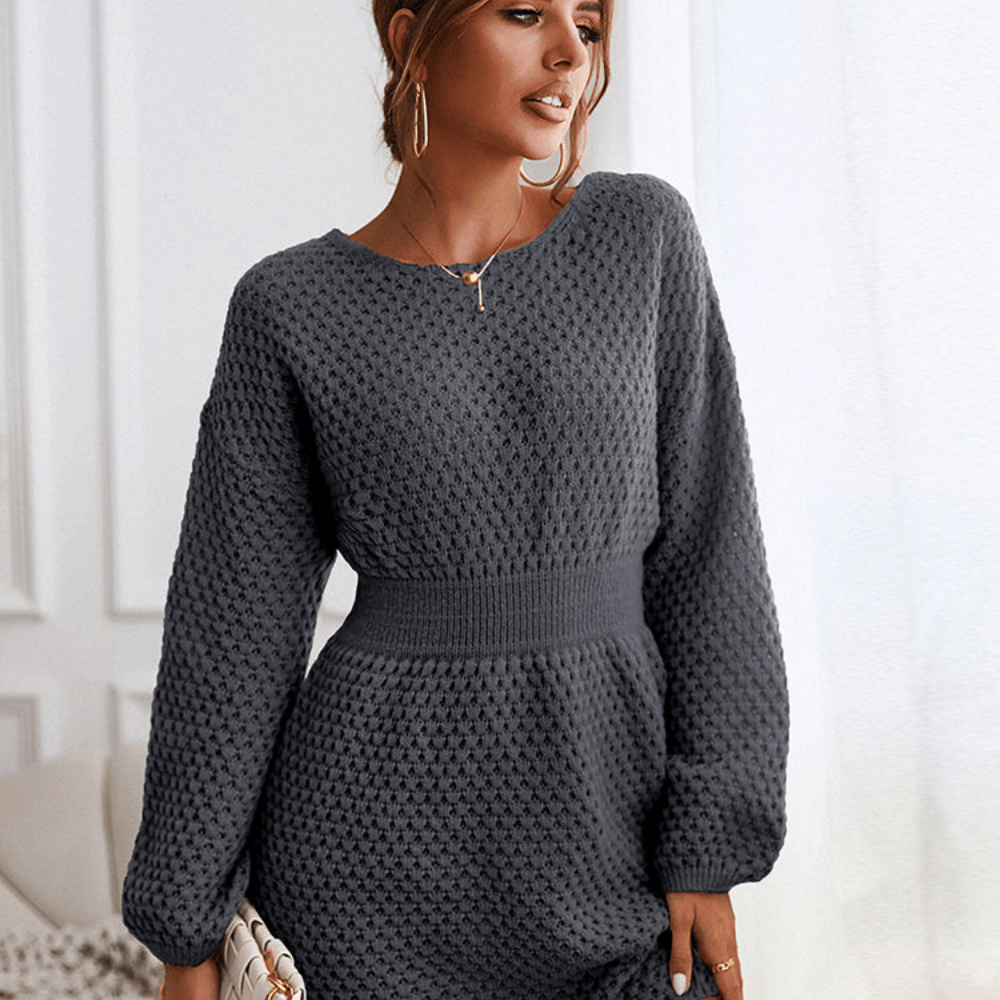 Dámská mini pletená mikinová šaty s dlouhým rukávem – Měkký přiléhavý střih na podzim a zimu