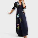 Beatrice - Elegantní modro mořská šaty s květinovým vzorem