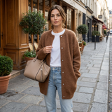 Elegantní dlouhý knoflíkový cardigan pro ženy – pohodlný svetr s kulatým výstřihem