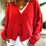 Dámský pletený cardigan s knoflíky a V výstřihem, měkký a elegantní