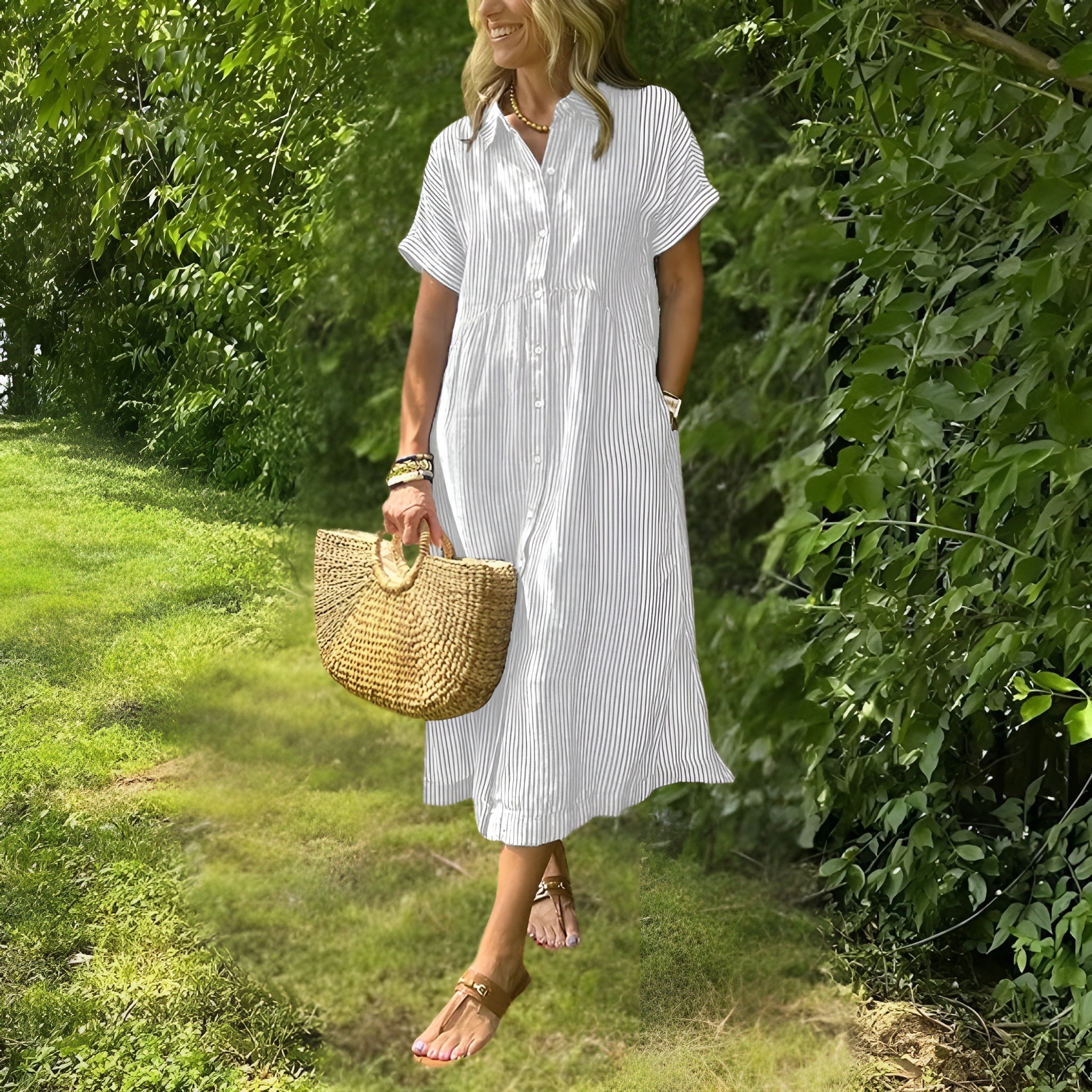 Elegantní a pohodlné pruhované midi šaty pro ženy - Víceúčelový chic styl