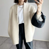 Elegantní dlouhý knoflíkový cardigan pro ženy – pohodlný svetr s kulatým výstřihem
