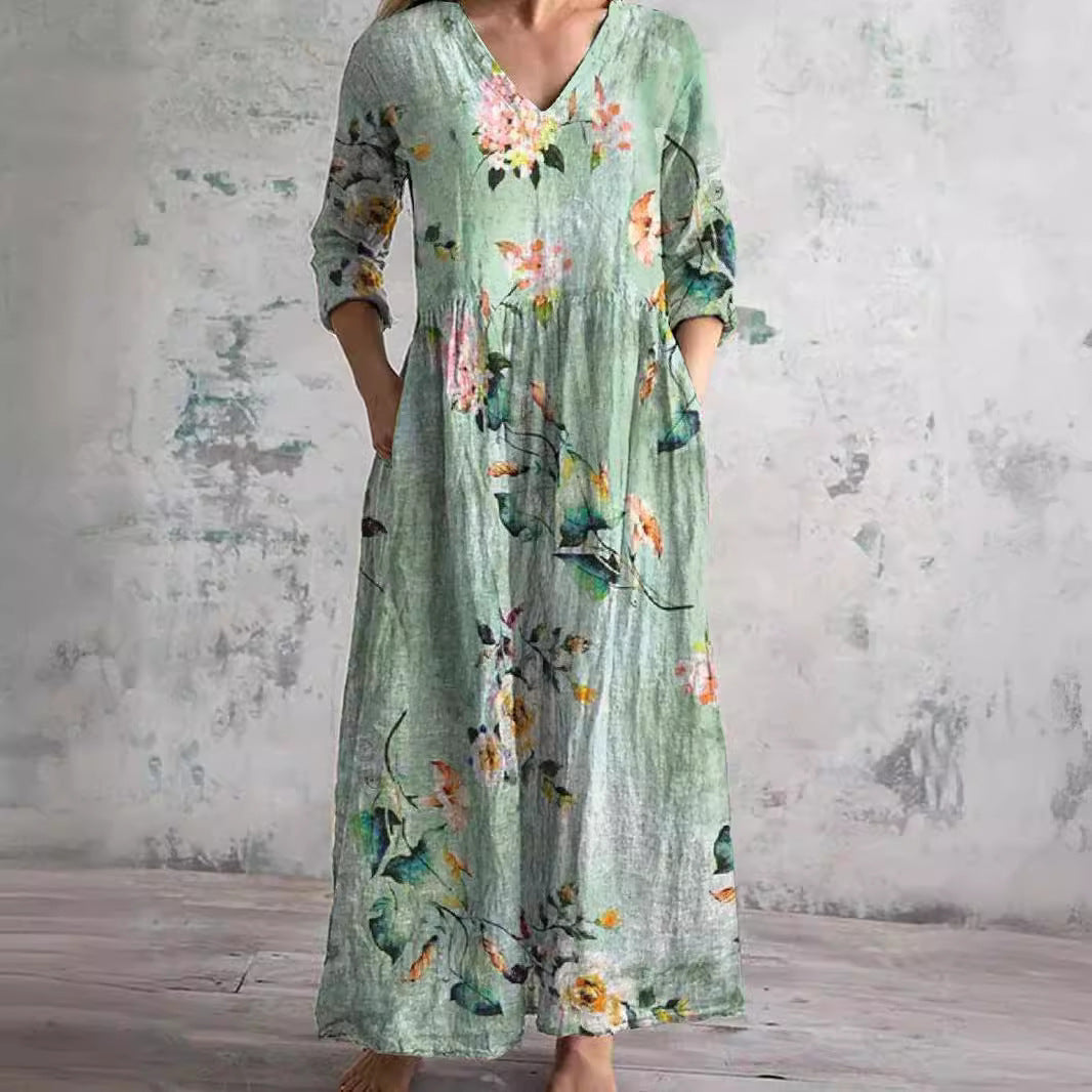 Maxi květinové letní šaty s výstřihem do V pro ženy – Boho styl dlouhé šaty