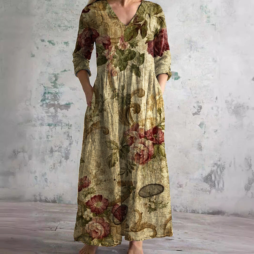 Maxi květinové letní šaty s výstřihem do V pro ženy – Boho styl dlouhé šaty