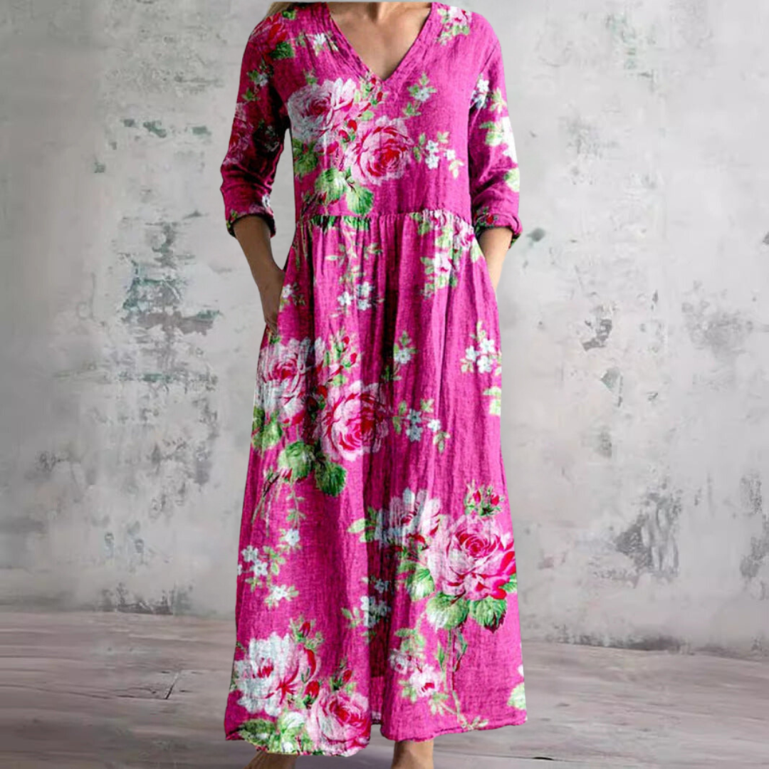 Maxi květinové letní šaty s výstřihem do V pro ženy – Boho styl dlouhé šaty