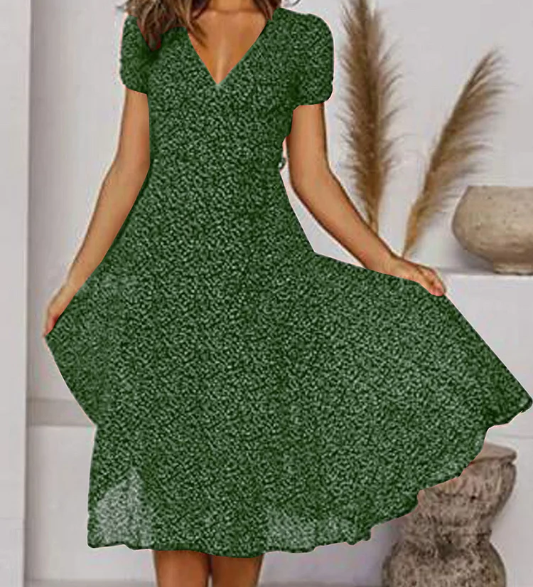 Elegantní Midi Šaty A-Linie pro Ženy – Krátké Rukávy, Výstřih do V