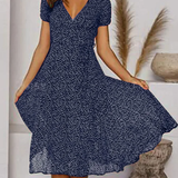 Elegantní Midi Šaty A-Linie pro Ženy – Krátké Rukávy, Výstřih do V