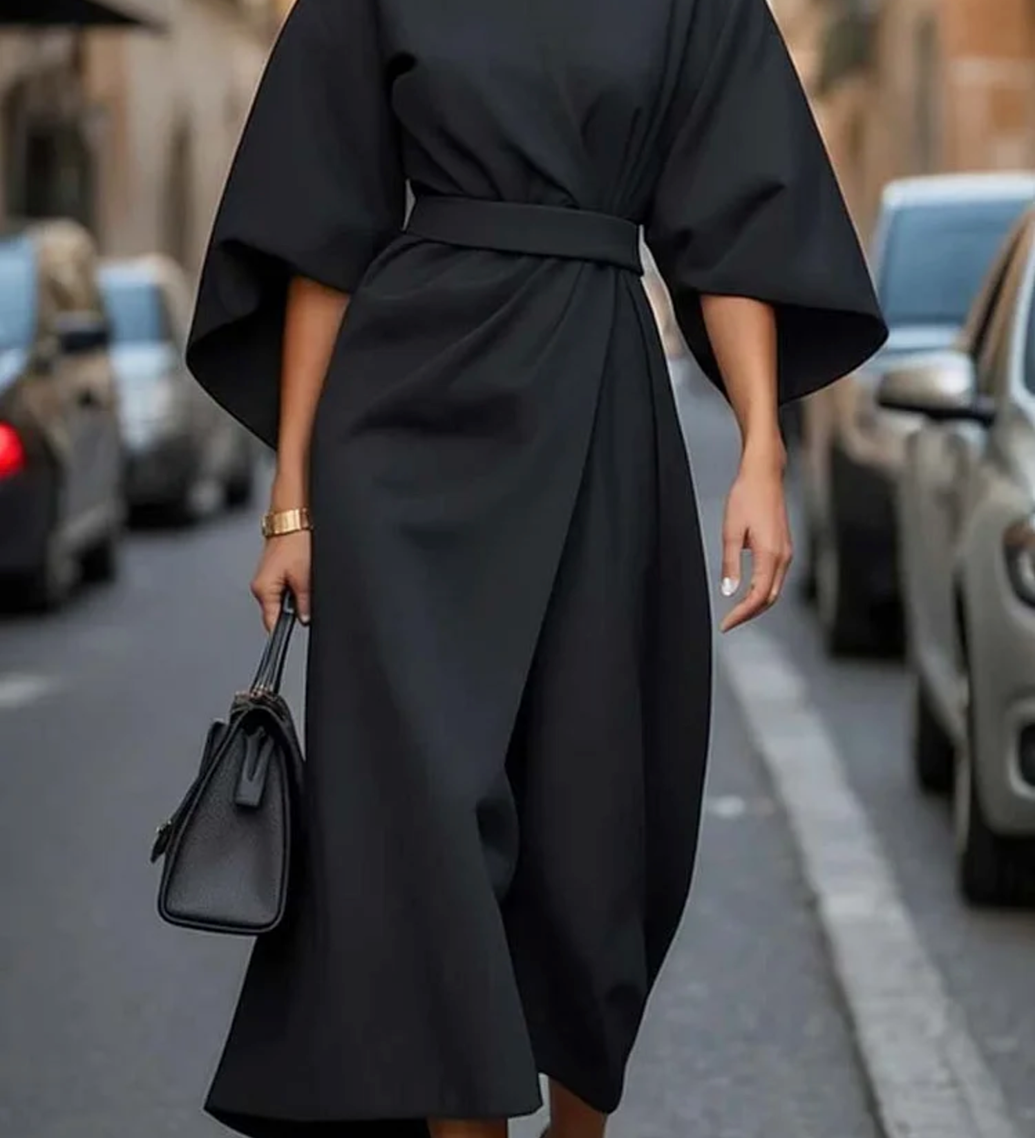 Elegantní midi šaty s širokými rukávy pro ženy – Odvážné, Luxusní