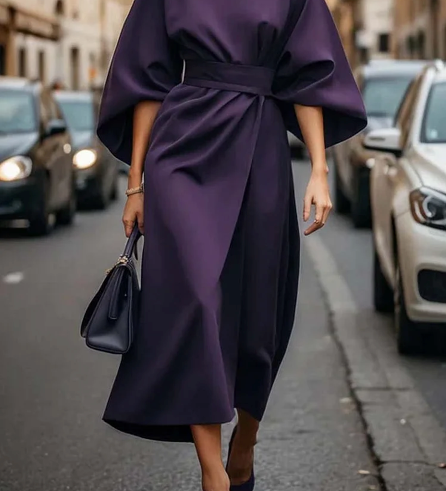 Elegantní midi šaty s širokými rukávy pro ženy – Odvážné, Luxusní