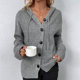 Dámský pletený cardigan s kapucí a šňůrkou – Pohodlí a elegance