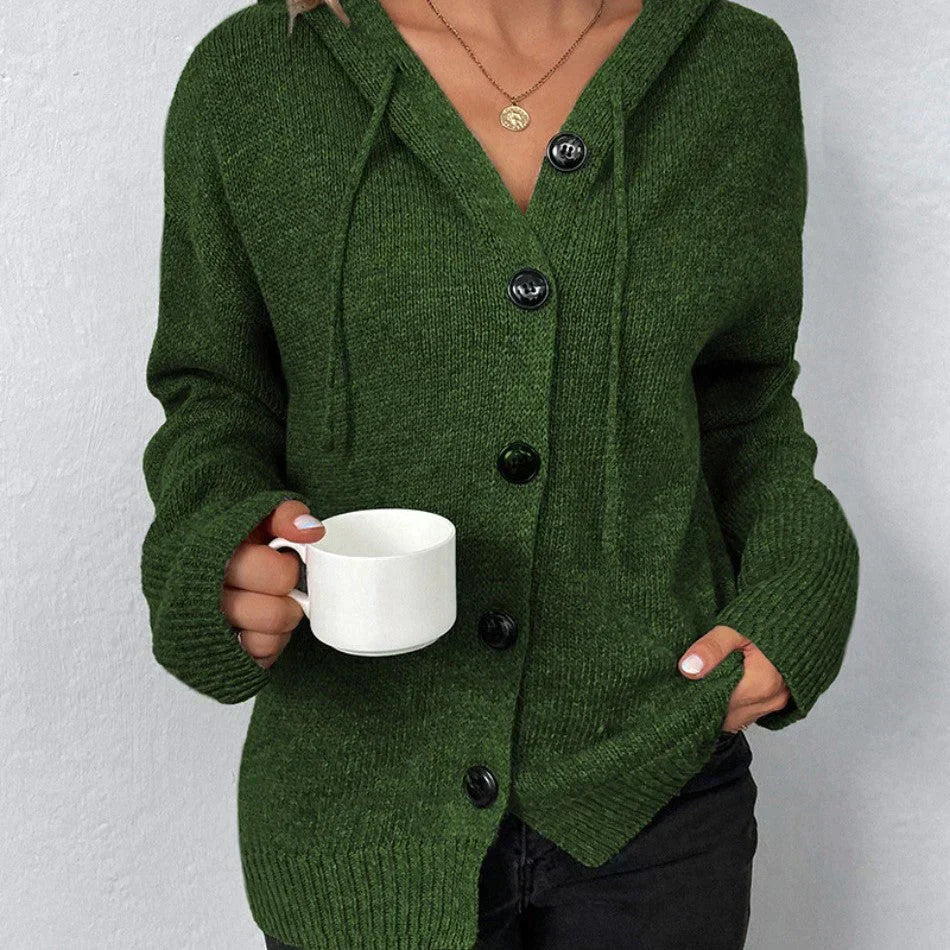 Dámský pletený cardigan s kapucí a šňůrkou – Pohodlí a elegance