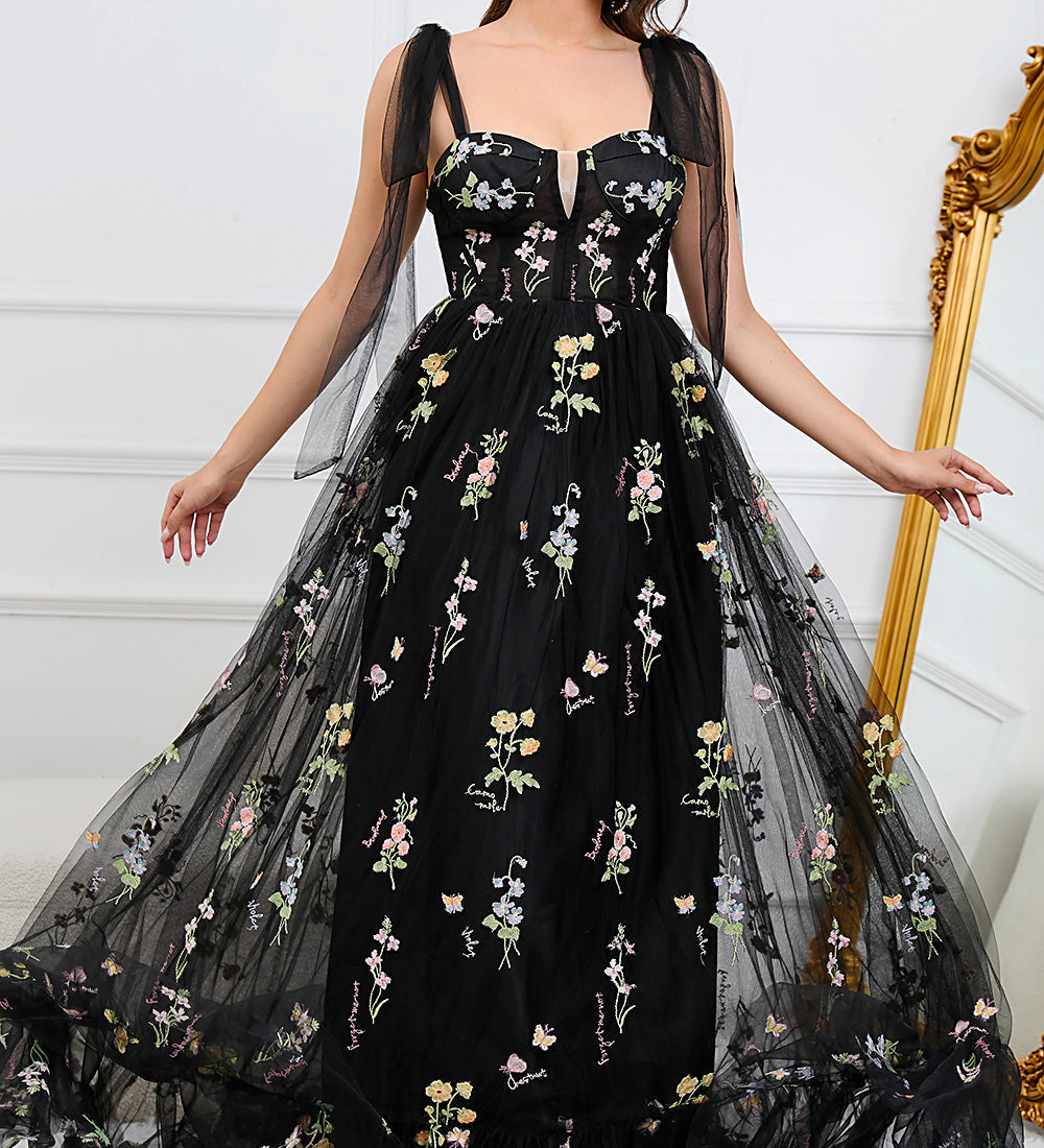 Elegantní Maxi Květnatá Šaty pro Ženy – Styl Bal A-Line s Korzetem