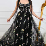 Elegantní Maxi Květnatá Šaty pro Ženy – Styl Bal A-Line s Korzetem
