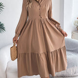 Šaty Chemise s Volány pro Ženy – Relaxovaný Střih, Dlouhé Rukávy, Elegantní Midi