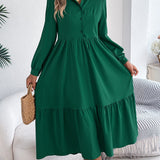 Šaty Chemise s Volány pro Ženy – Relaxovaný Střih, Dlouhé Rukávy, Elegantní Midi