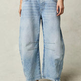 Dámské džíny Barrel Large Jambe Large Taille Moyenne Stretch – Ležérní Denim Baggy