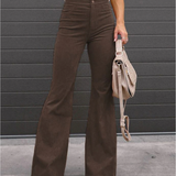Retro Zvonové Kalhoty z Hladkého Veluru pro Ženy – Každodenní Pohodlí