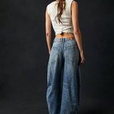 Dámské džíny Barrel Large Jambe Large Taille Moyenne Stretch – Ležérní Denim Baggy