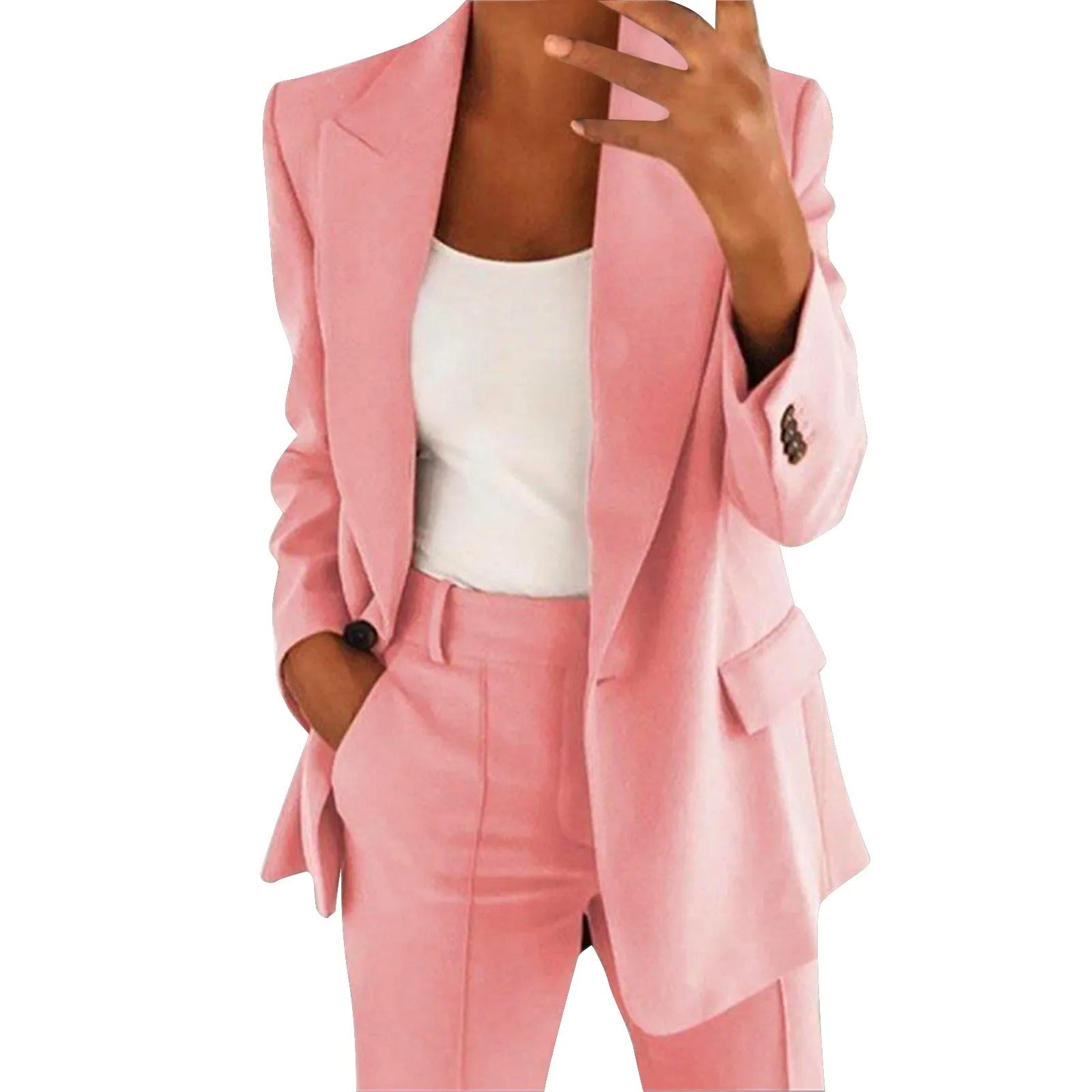 Elegantní dámský blazer a kalhoty – Jednoduchý a rafinovaný dvoudílný kostým pro práci, obchod a formální příležitosti