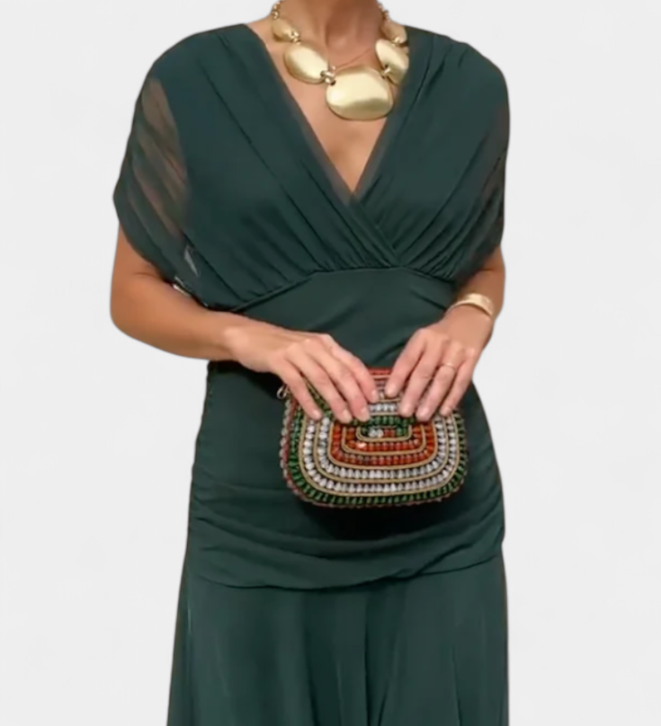 Dlouhá dámská šaty s výstřihem do V a květinovým vzorem – Elegantní a vzdušný outfit