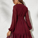 Elegantní Krátká Šaty pro Ženy – Dlouhé Rukávy, Výstřih do V, Rozšířený Střih