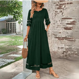 Elegantní Maxi Šaty pro Ženy z Bavlny – Rozšířená Silueta s Kapsami