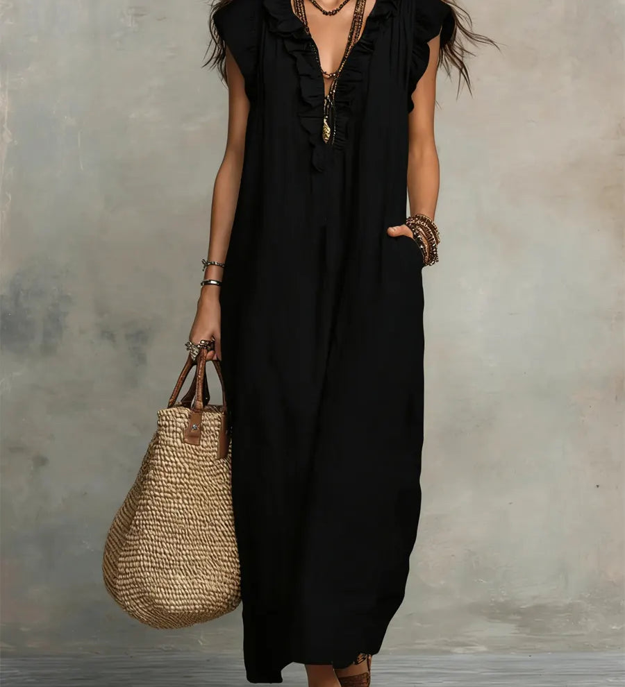 Jednoduché dámské šaty s volány – Uvolněný umělecký styl z bavlny a lnu