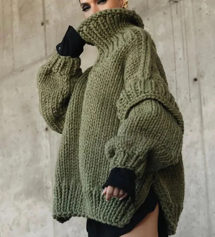 Svetr s Rolákem Chunky pro Ženy – Oversize Pletený Svetr s Balónovými Rukávy